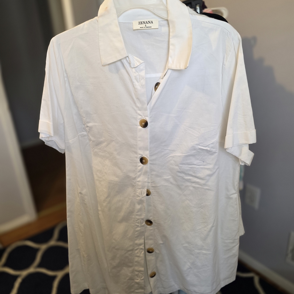 Zenana Outfitters Cream Button-Down Women's Dress